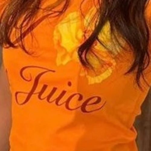 Load image into Gallery viewer, Harajuku Orange Flower Letter Printing T-shirts Streetwear Vintage Bodycon Fairy Tshirts Summer Women Y2k Aesthetic Grunge Tops
