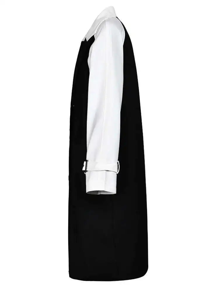 Women Black Color-block Big Size Trench New Lapel Long Sleeve Loose Fit Windbreaker Fashion Spring Autumn 2025 1DF328401