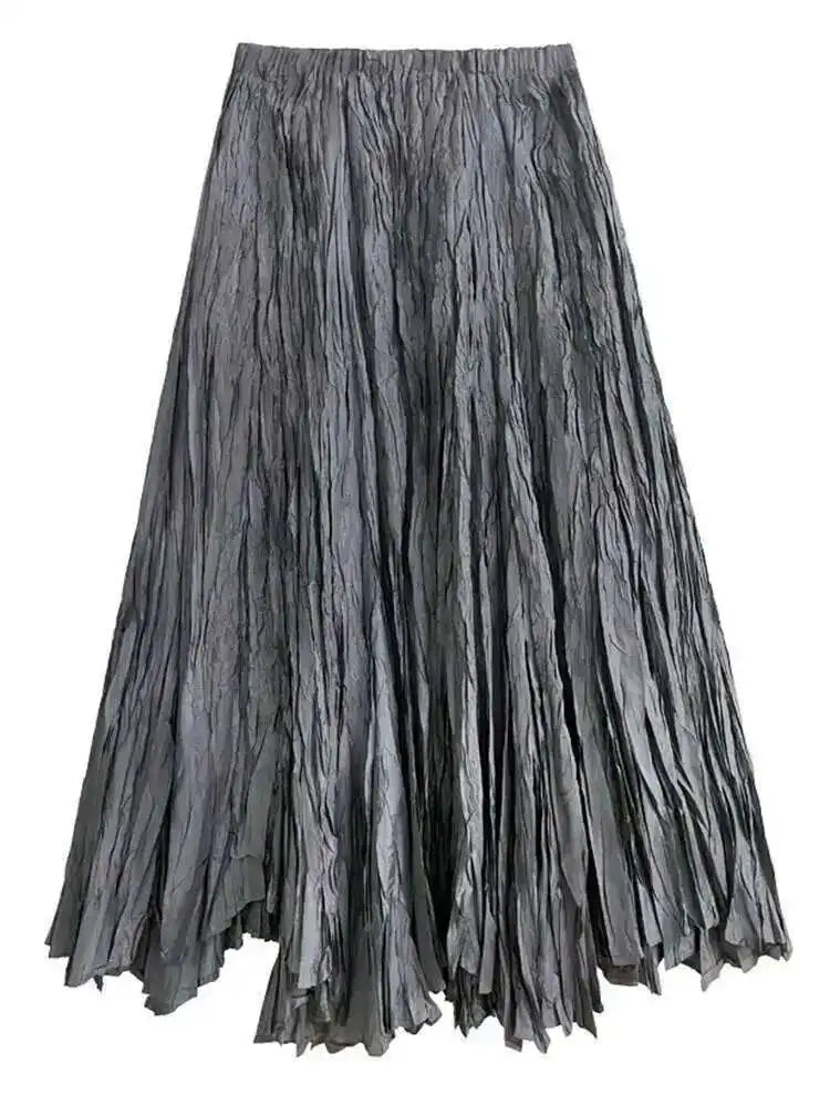 Women Black Pleated Thin Big Size Half-body Skirt High Elastic Waist Loose Fashion Tide New Spring Summer 2025 1DF9003