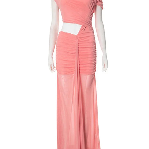 Load image into Gallery viewer, Sexy Sleeveless Hollow Out Pleated Patchwork Maxi Dress For Women High Waist Off-shoulder Slim Club Party Long Dress
