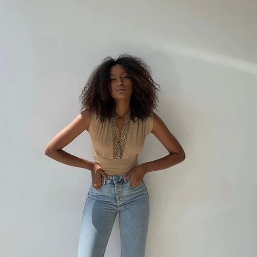 Load image into Gallery viewer, Spring/Summer Sleeveless Lace Edge Deep V Elastic Tight Bodysuit Women Slim Fit Female Bodypsuit Bodycon 2024 New
