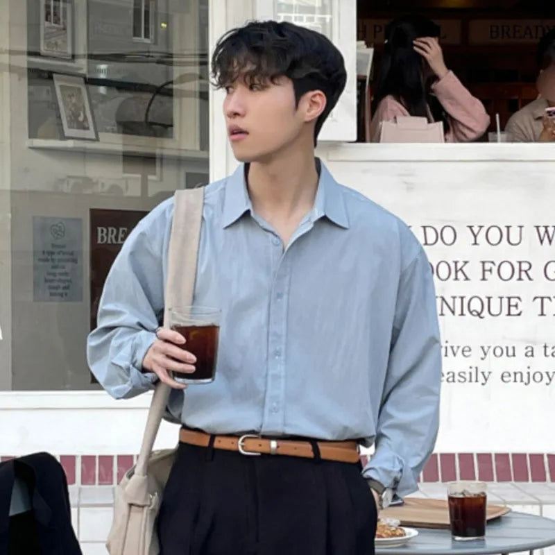 Men's Shirt Long Sleeve Korean New Chic Male Lapel Thin Shirts Single Breasted Loose Fit Male Top Fashion Trend 9C8779
