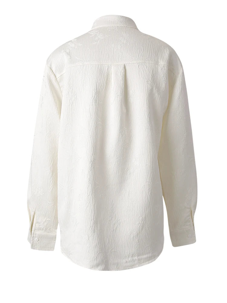 Women Beige Button Jacquard Bandage Big Size Blouse New Lapel Long Sleeve Shirt Fashion Tide Spring Autumn 2025 CPG3221