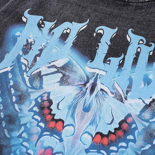 Load image into Gallery viewer, Men Vintage T-Shirt Retro Butterfly Graphic Print Black Washed Tshirt Streetwear 2024 Hip Hop Harajuku Loose Punk Cotton Tops
