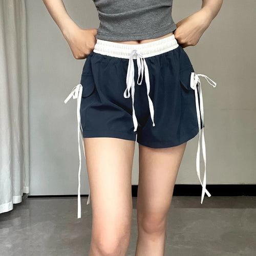 Load image into Gallery viewer, Casual Patchwork Cargo Style Basic Summer Shorts Women Pockets Lace-Up Elastic Waist Short Pants Contrast Color 2024
