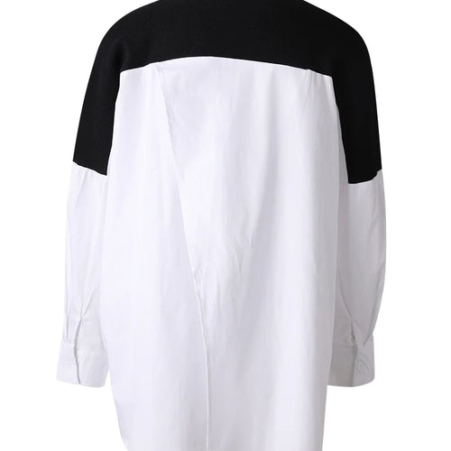 Load image into Gallery viewer, Women Coffee Knitting Spliced Big Size Irregular Blouse New Lapel Long Sleeve Shirt Fashion Spring Autumn 2025 1DJ0105
