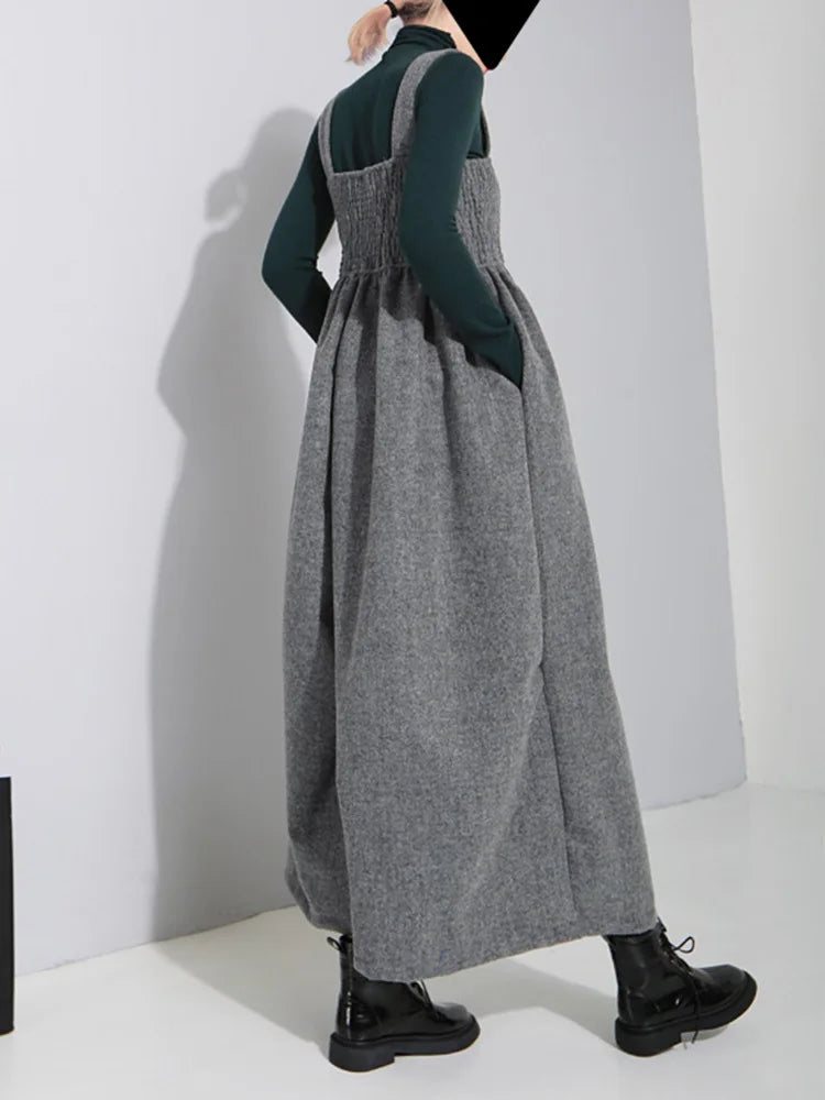 Women  Strap Vintage Pleated High Waist Ankle-length Wide Leg Pants New Autmn Winer Loose Fashion 2025  Tide OB198