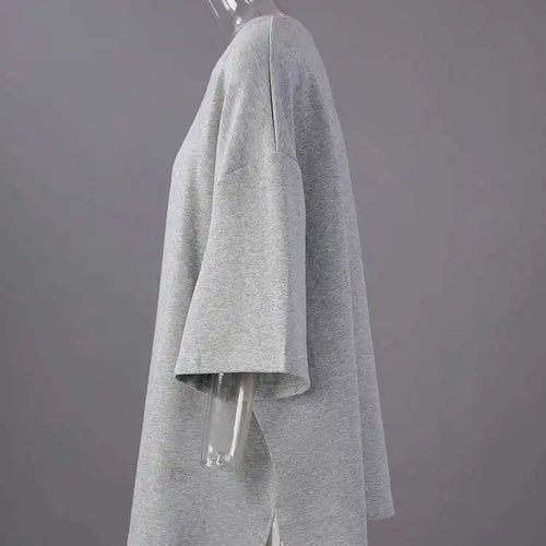 Load image into Gallery viewer, Women Beige Gray Side Slit Big Size Casual T-shirt New Round Neck Half Sleeve Fashion Tide Spring Autumn 2025 1DH6479
