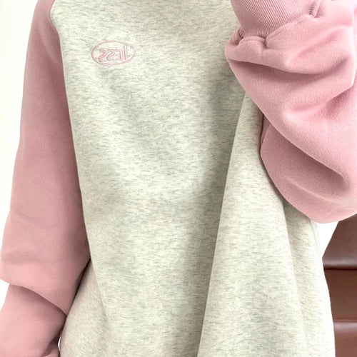 Load image into Gallery viewer, Sweet Pink Spell Color Women&#39;s Hoodies O-neck Fashion Autumn Loose Pullovers Basic Female Hoodies Casual Office Ladies
