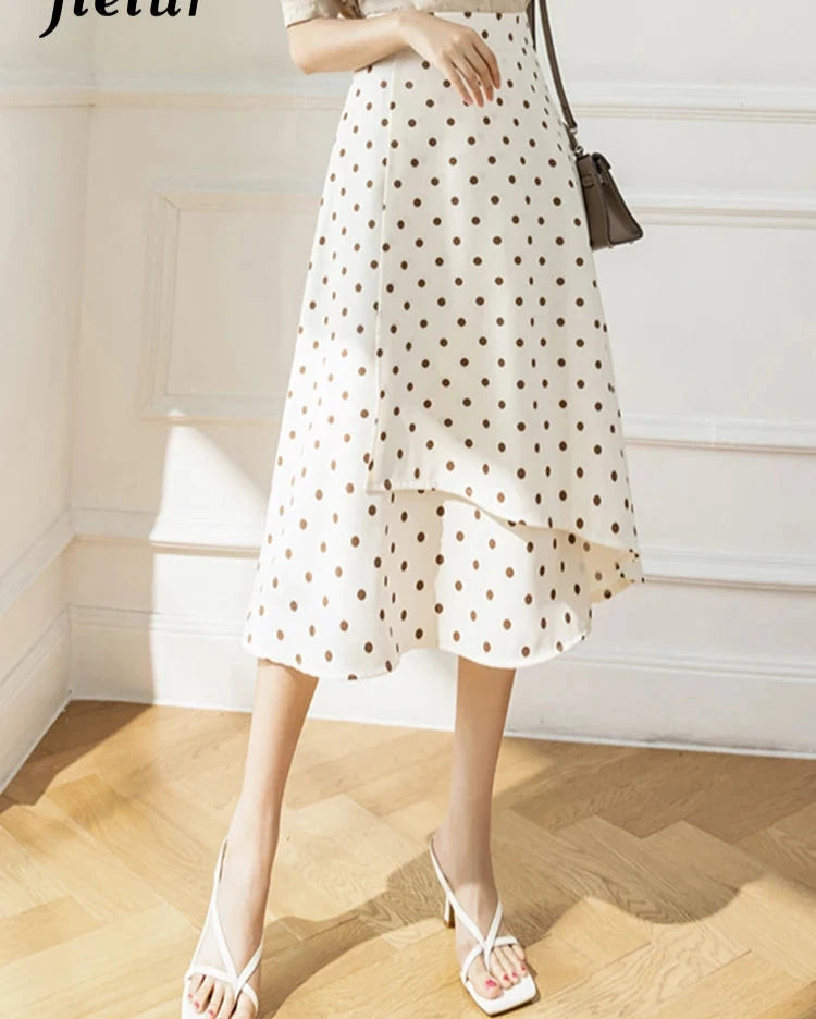 Irregular Dot Printed Summer Female Skirt Elegant Office Ladies New High Waist A-line Black Casual Chic Women's Skirts