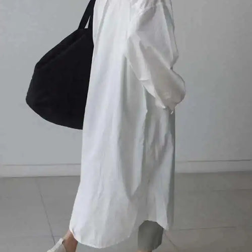 Load image into Gallery viewer, Women White Brief Long Big Size Blouse New Lapel Long Sleeve Loose Fit Shirt Fashion Tide Spring Autumn 2025 1DH0485
