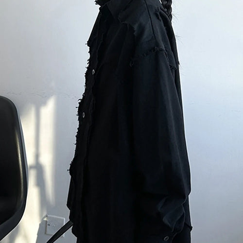 Load image into Gallery viewer, Women Black Burr Irregular Spliced Big Size Blouse New Lapel Long Sleeve Shirt Fashion Tide Spring Autumn 2025 1DH9561
