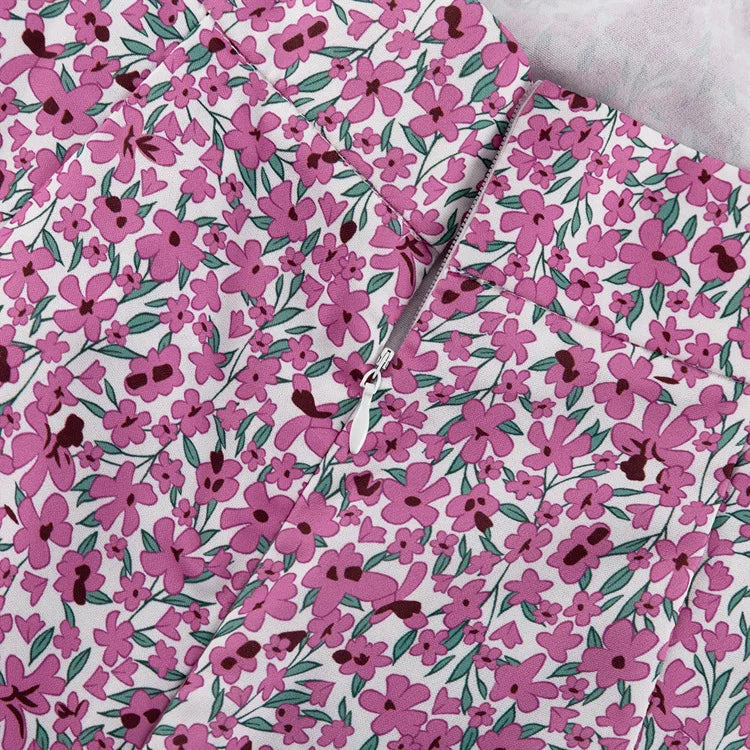 Short Ruffle Sleeve Floral Dress For Women Fashion O Neck High Waist A-line Loose Backless Sexy Mini Dress Elegant