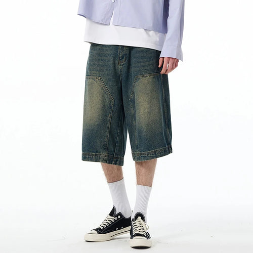 Load image into Gallery viewer, High Street Men&#39;s  Denim Shorts American Washed Solid Color Straight Leg Design Cropped Male Short Jeans 9W1469
