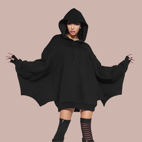 Load image into Gallery viewer, Black Batwing Sleeve Pullover Hoodies Halloween Clothes Gothic Sweatshirt Women Long Sleeve Top Dark Academia P85-FH69
