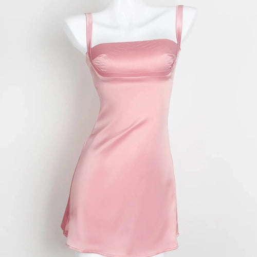Load image into Gallery viewer, Birthday Dress For Women A-Line Pink Dress Sexy Satin Holiday Party Dresses Mini Casual Spaghetti Strap Graduation Dress Stretch

