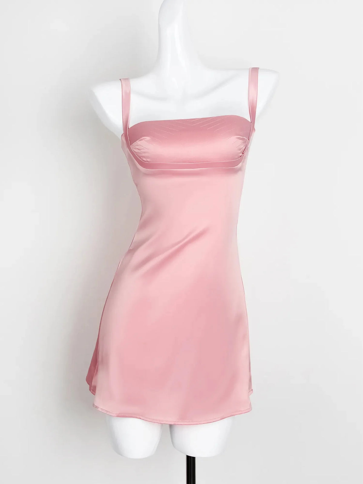 Birthday Dress For Women A-Line Pink Dress Sexy Satin Holiday Party Dresses Mini Casual Spaghetti Strap Graduation Dress Stretch