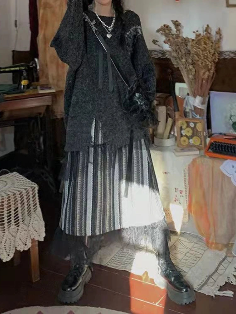 2025 Harajuku Vintage Grunge All Match Sweaters Women Y2k Aesthetic Oversized Hole Jumpers Streetwear Casual Gothic Pullover