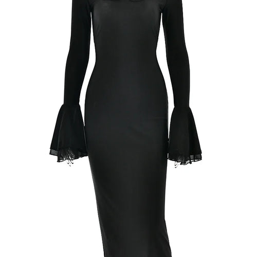 Load image into Gallery viewer, Sexy Round Neck Bodcon Elastic Tight Dress Female Leader Slim Fit Long Sleeve Maxi Vestidos Elegant Party Evening Dress
