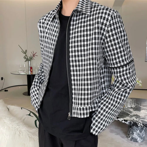 Load image into Gallery viewer, Male Plaid Short Jacket Detachable Sleeves Design Turn-down Collar Spring Male Clothing Korean New Fashion Tide 9W1277
