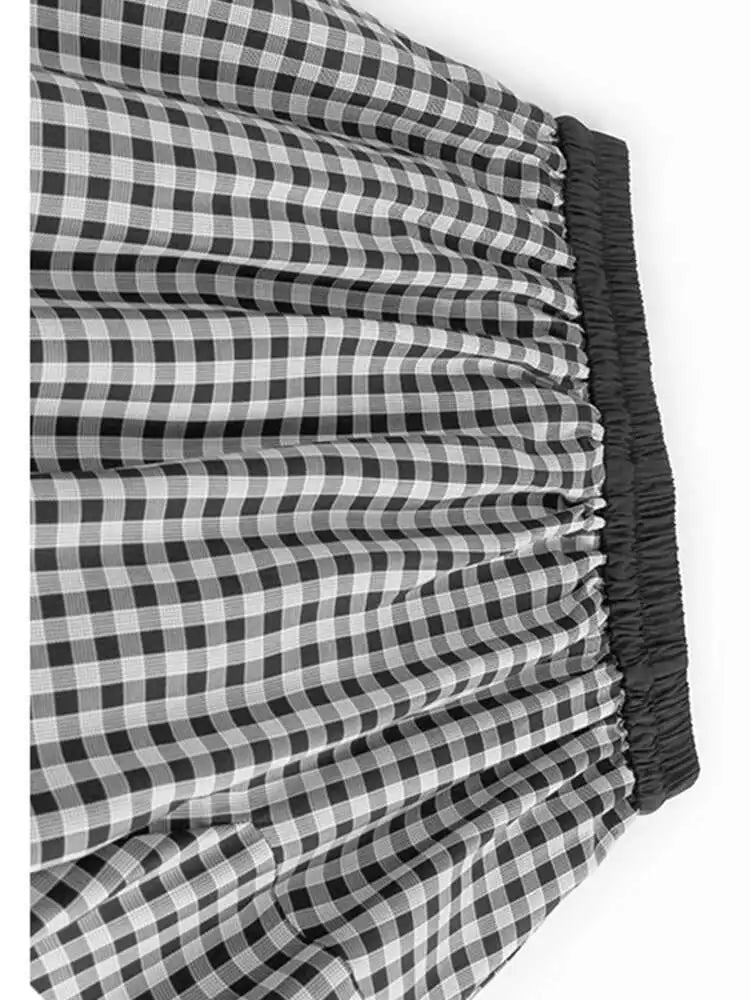 High Elastic Waist Black Plaid Pleated Irregular A-line Half-body Skirt Women Fashion Tide New Spring Autumn 2025 1DH9809