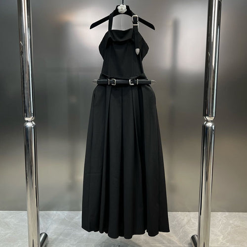 Load image into Gallery viewer, Patchwork Belt Dresses For Women Strapless Sleeveless High Waist Spliced Folds Dress Female Fashion Clothing
