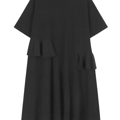 Load image into Gallery viewer, Women Khaki Ruffles Spliced Big Size Midi Dress New Round Neck Short Sleeve Fashion Tide Spring Summer 2025 1DJ1197
