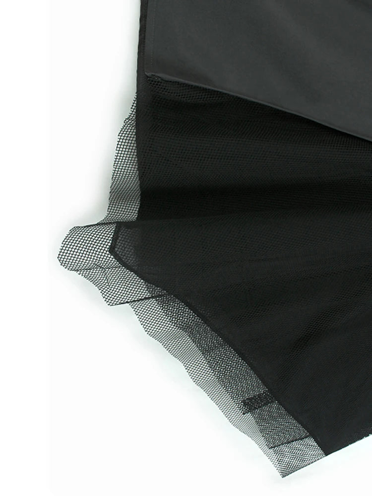 High Elastic Waist Gray Irregular Mesh Spliced A-line Half-body Skirt Women Fashion Tide New Spring Autumn 2025 1DJ1418