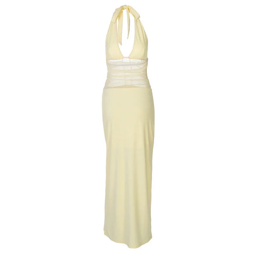 Load image into Gallery viewer, Mesh See Through Halter Sexy Maxi Dress Women Gown Fashion Deep V Neck Sleeveless Backless Bodycon Long Dress Elegant
