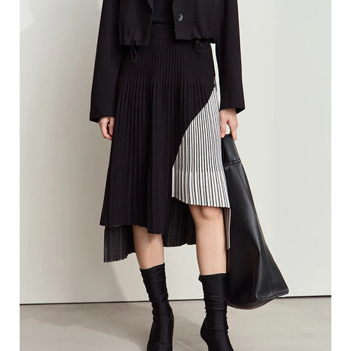 Load image into Gallery viewer, Women's Minimalise Patchwork Skirts 2024 Winter Versatile A Line Pleated Irregular Female Commuter Knitted Skirt 12424047
