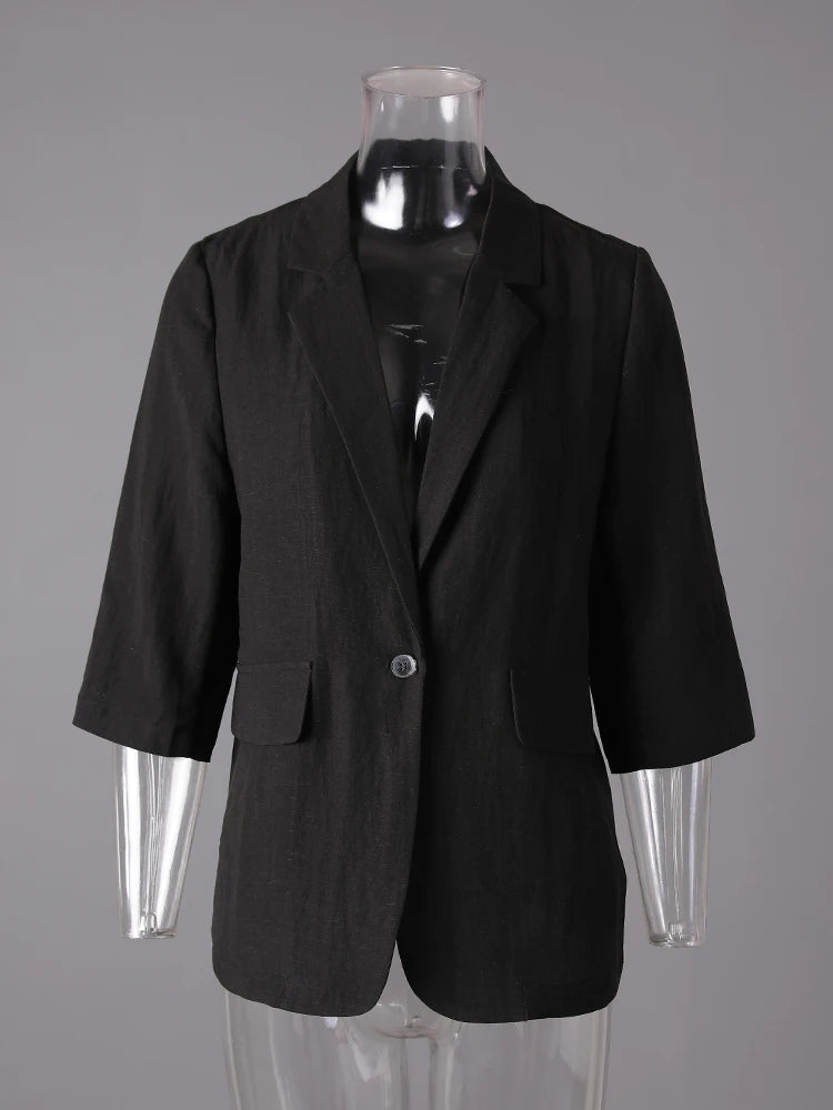 Women Black Thin Elegant Single Button Blazer New Lapel Half Sleeve Jacket Fashion Tide Spring Summer 2025 CPG3268