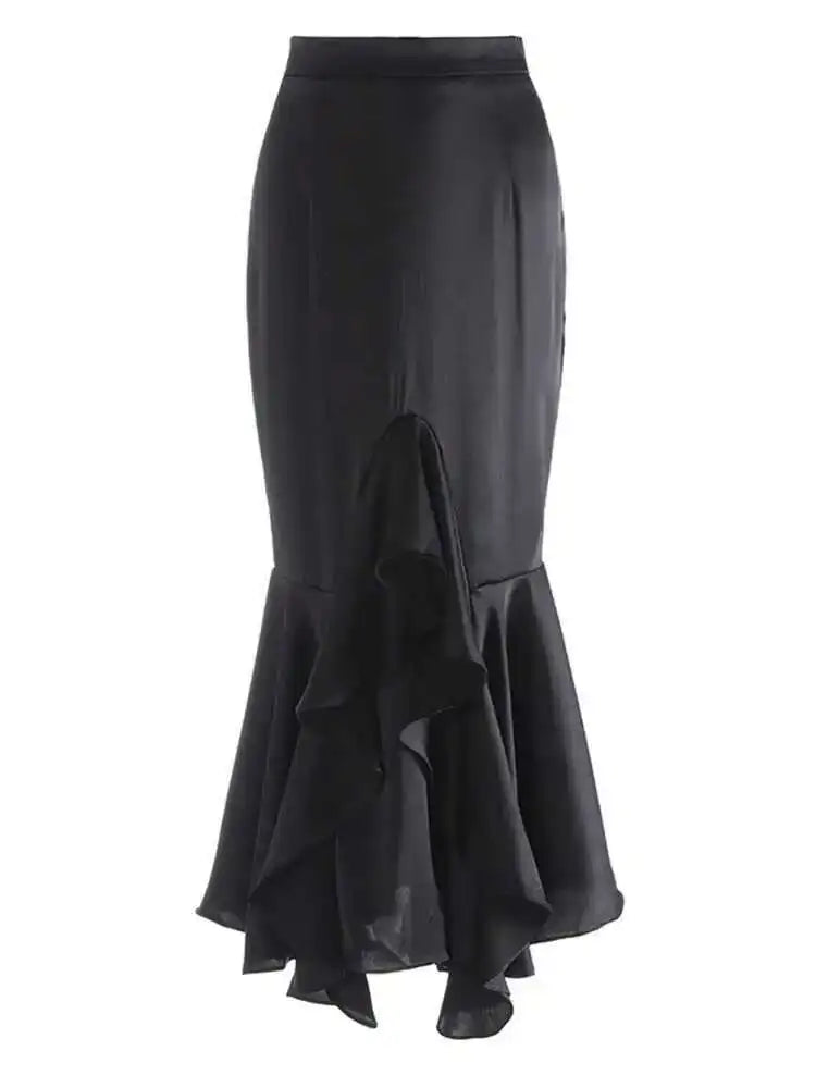 High Waist Apricot Irregular Elegant Midi Half-body Mermaid Skirt Women Fashion Tide New Spring Autumn 2025 1DJ0074