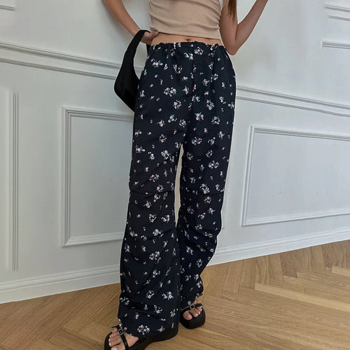 Load image into Gallery viewer, Harajuku Small Flowers Printed Women Trousers Korean Fashion Drawstring Sweatpants Cute Japanese Y2K Draped Pants New
