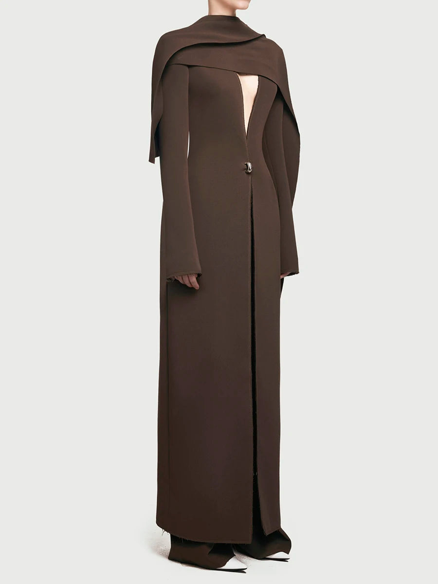 Solid Spliced Button Slimming Jackets For Women V Neck Long Sleeve High Waist Temperament Long Coat Female Fshion