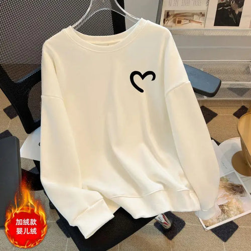 Load image into Gallery viewer, Women Fashion Solid O Neck Plush Heart Velvet Sweatshirt Autumn Winter Long Sleeve Comfort Casual Pullover Top Loose Popular New
