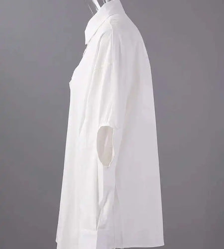 Women White Hollow Out Spliced Big Size Casual Blouse New Lapel Long Sleeve Shirt Fashion Tide Spring Autumn 2025 CPG2982