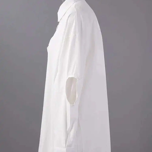 Load image into Gallery viewer, Women White Hollow Out Spliced Big Size Casual Blouse New Lapel Long Sleeve Shirt Fashion Tide Spring Autumn 2025 CPG2982
