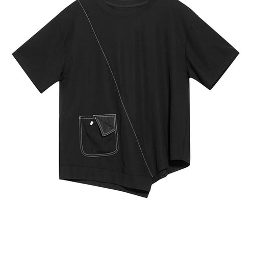 Load image into Gallery viewer, Women White  Topstitched Irregular Hem Big Size T-shirt New Round Neck Short Sleeve Fashion Spring Summer 2025 1DJ1753
