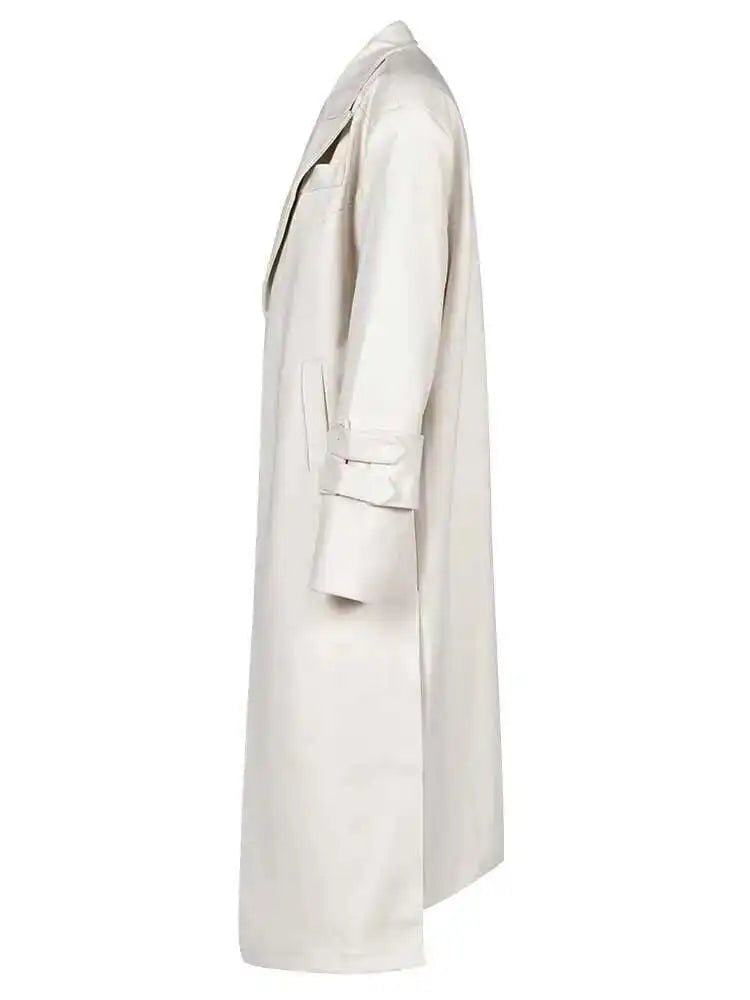 Women Beige Double Layers Big Size Long Casual Trench New Lapel Long Sleeve Windbreaker Fashion Spring Autumn 2025 1DH1465