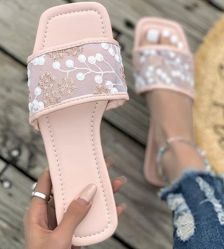 Women's Sandals Luxury Square Head Summer Shoes Woman Flat Sandals Summer 2025 New Slippers Sandalias De Mujer Footwear Women