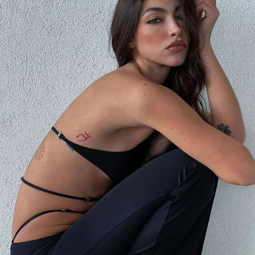 Load image into Gallery viewer, Articat Sexy Vest Top Long Pants Tight Two-piece Set For Women 2024 Autumn New Slim Female Lace Up Set Fashionable Streetwear
