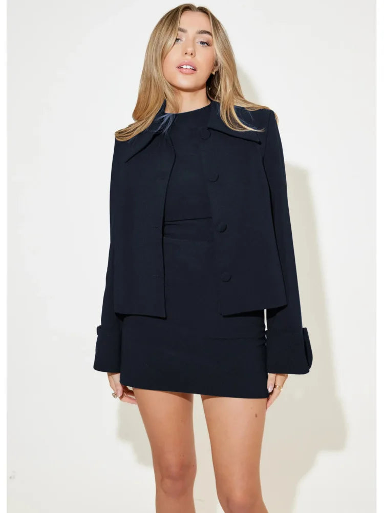 Fashion Button Long Sleeved Suit Skirt Set For Women's 2025 Autumn Winter New Slim Skirt Lapel Cardigan Two-piece Set