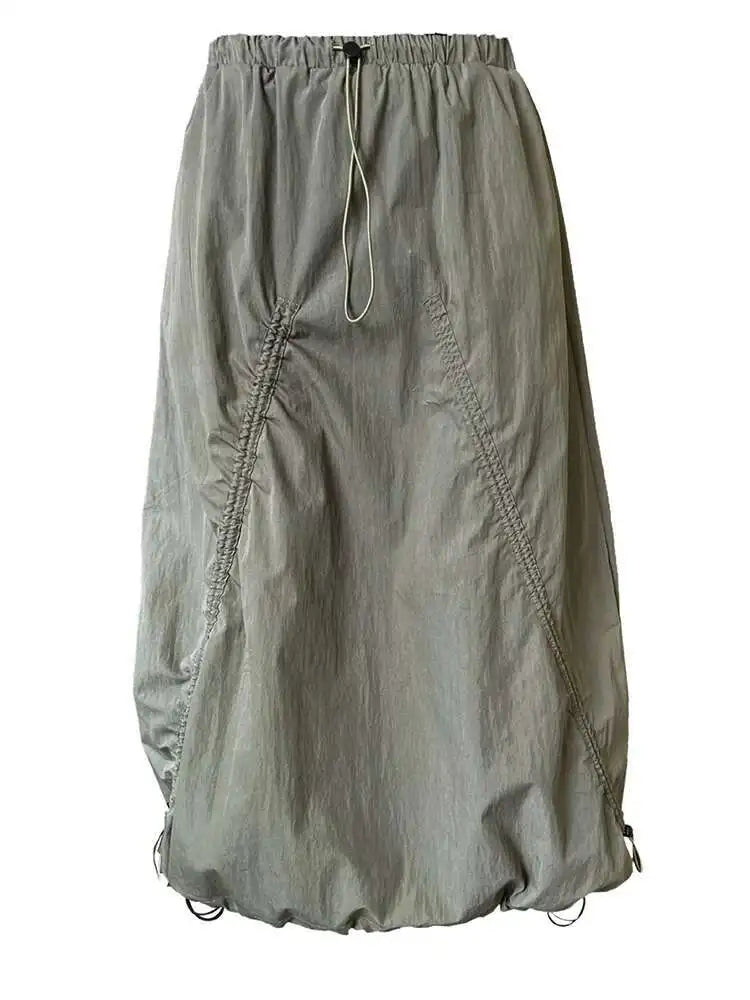 High Elastic Waist White Drawstring Irregular Casual Half-body Skirt Women Fashion Tide New Spring Autumn 2025 1DH9428