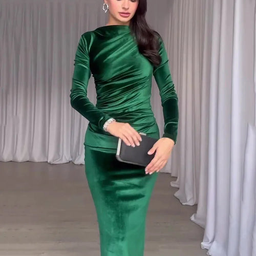 Load image into Gallery viewer, Elegant Long Sleeved Velvet Dress For Women Noble Velvet Slim Sexy Slit Irregular Dress Long Dress Party Evening Dress
