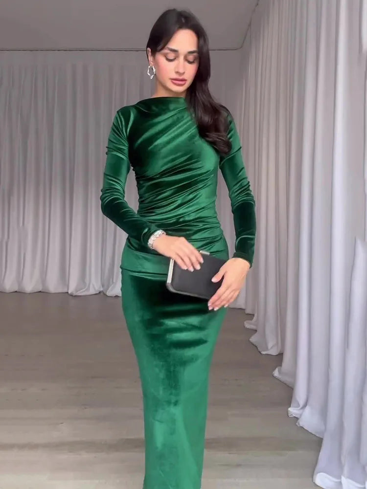 Elegant Long Sleeved Velvet Dress For Women Noble Velvet Slim Sexy Slit Irregular Dress Long Dress Party Evening Dress
