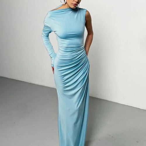 Load image into Gallery viewer, Elegant Single Sleeve High Elasticity Tight Fold Dress Women New 2025 Winter Party Club Evening Dress Bodycon Vestdos
