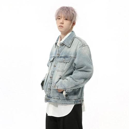 Load image into Gallery viewer, Korean Style Men&#39;s Jackets Patchwork Washing Mill White Lapel Single Breasted Solid Color Casual Quilted Coats 2024 9C9334

