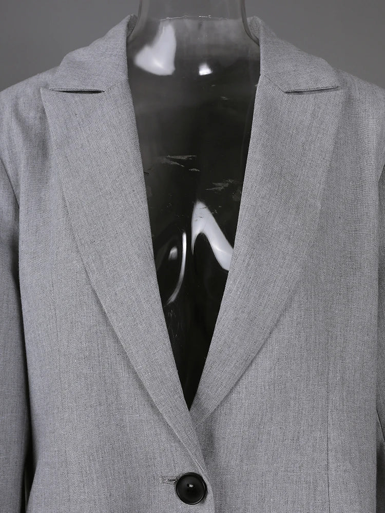 Women Gray Single Breasted Big Size Long Blazer New Lapel Long Sleeve Jacket Fashion Tide Spring Autumn 2025 1LD2132