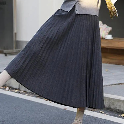 Load image into Gallery viewer, Autumn Winter French Vintage Solid Versatile A-line Long Skirts Women's 2024 Elegant High Waist Office Lady Pleated Skirt Simple
