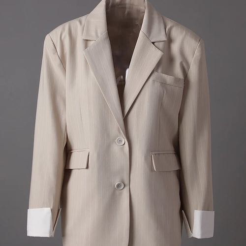 Load image into Gallery viewer, Women Apricot Striped Color-block Big Size Blazer New Lapel Long Sleeve Jacket Fashion Tide Spring Autumn 2025 30A2753
